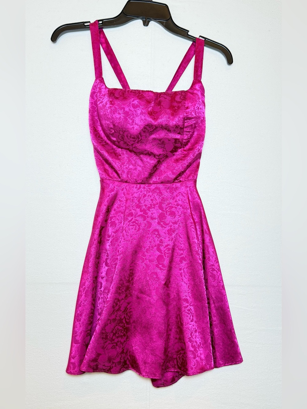 B Darlin Hot Pink Floral Jacquard Spaghetti Strap Mini Dress
